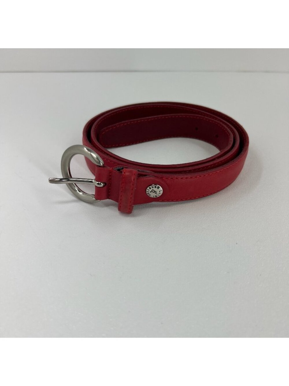 Luigi Benetton Genuine Leather Belt Womens 40 Silver Rounded Buckle Italy Red